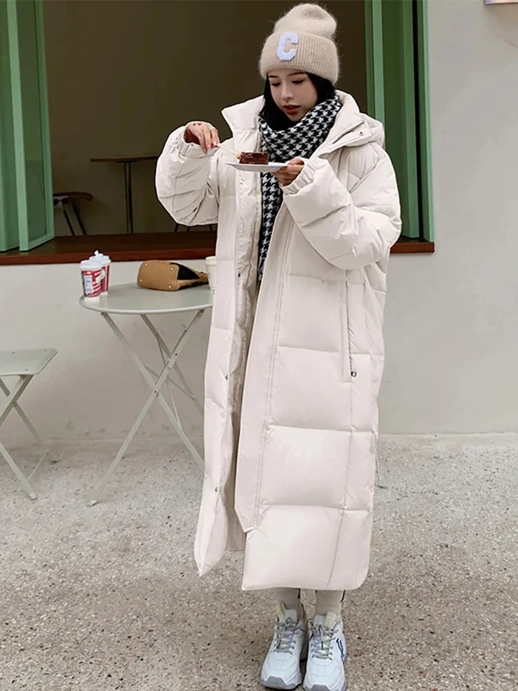 2024 koreanische Frauen Winter jacke langer Mantel Kapuze Parkas warm dick schwarz beige wind dicht weibliche Daunen Baumwoll mantel Outwear