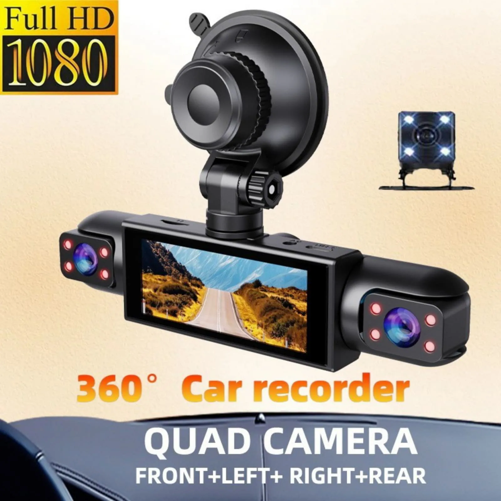 1 Sey Dash Cam Kit 4 Cameras For Cars Front Rear Inside Left Right Night Vision Loop Recording Dashcam Car 360° All-Round