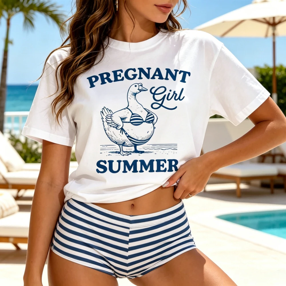 Pregnant Girl Summer T-Shirt Summer Goose TShirt Cute Pregnancy Gift Shirt Funny Announcement Tee Women Casual Cotton Clothing