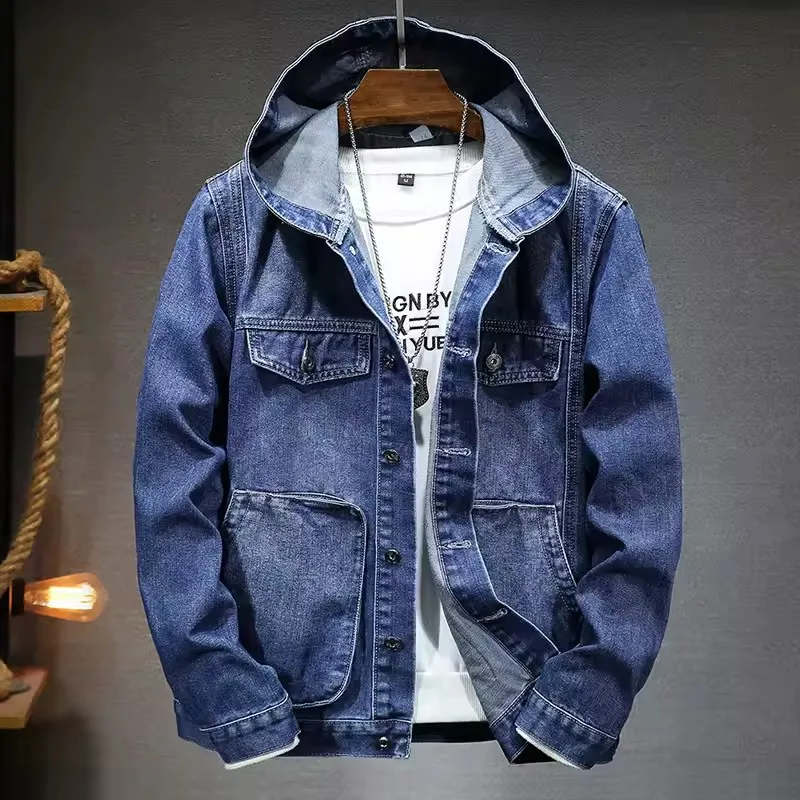 

New men's hooded denim jacket Spring and Autumn New Style Trendy street casual regular men's denim tops