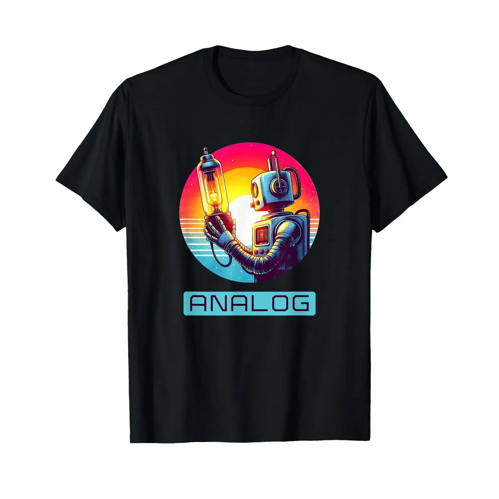 Robot Vacuum Tube Amp Analog Vintage Retro T Shirt for Men vintage Washed Unisex Casual streetwear Slightly Versatile Stylish