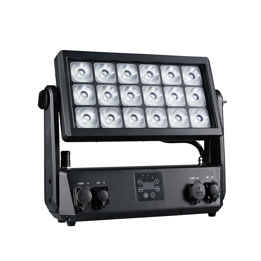 18X20W Battery Powered LED Flood Light 360W RGBWAUV Waterproof DMX512 with OLED Touch Screen Wireless Control for Outdoor Event