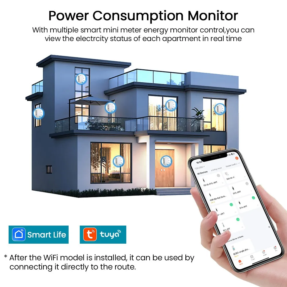 

Tuya WiFi Smart Energy Meter with kWh Monitoring and Prepaid Function and Temperature Alarm 1-50A Power Consumption Monitor
