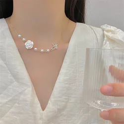 Pearl Crystal Bowknot Rose Necklace Little Girl Design Sense Collar Chain 2025 New Network Red Temperament Neckchain Sales