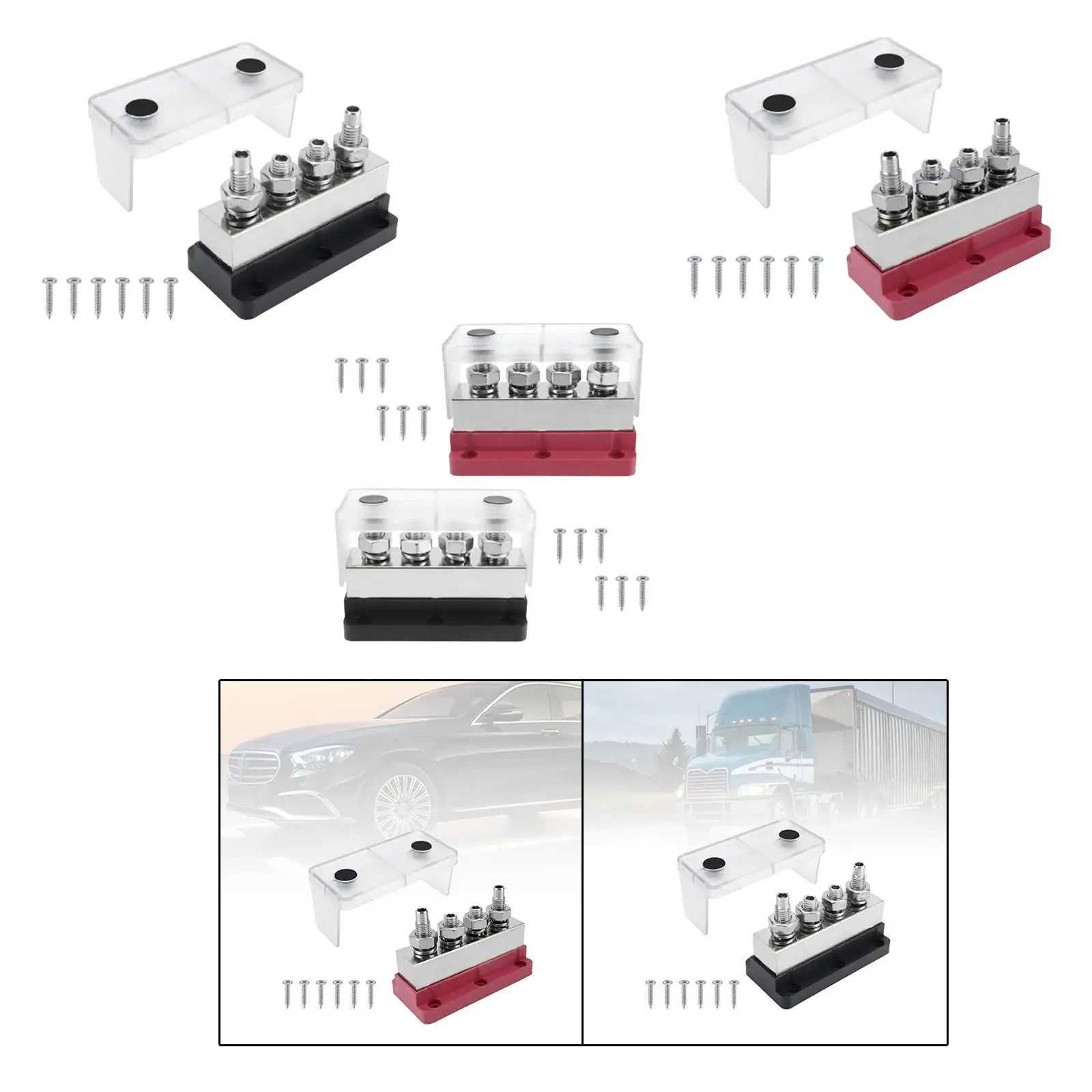 Bus Bar 600amp Copper Distribution Block 4 Studs Shield Block Busbar with Cover for 12V to 48V Marine RV Automotive