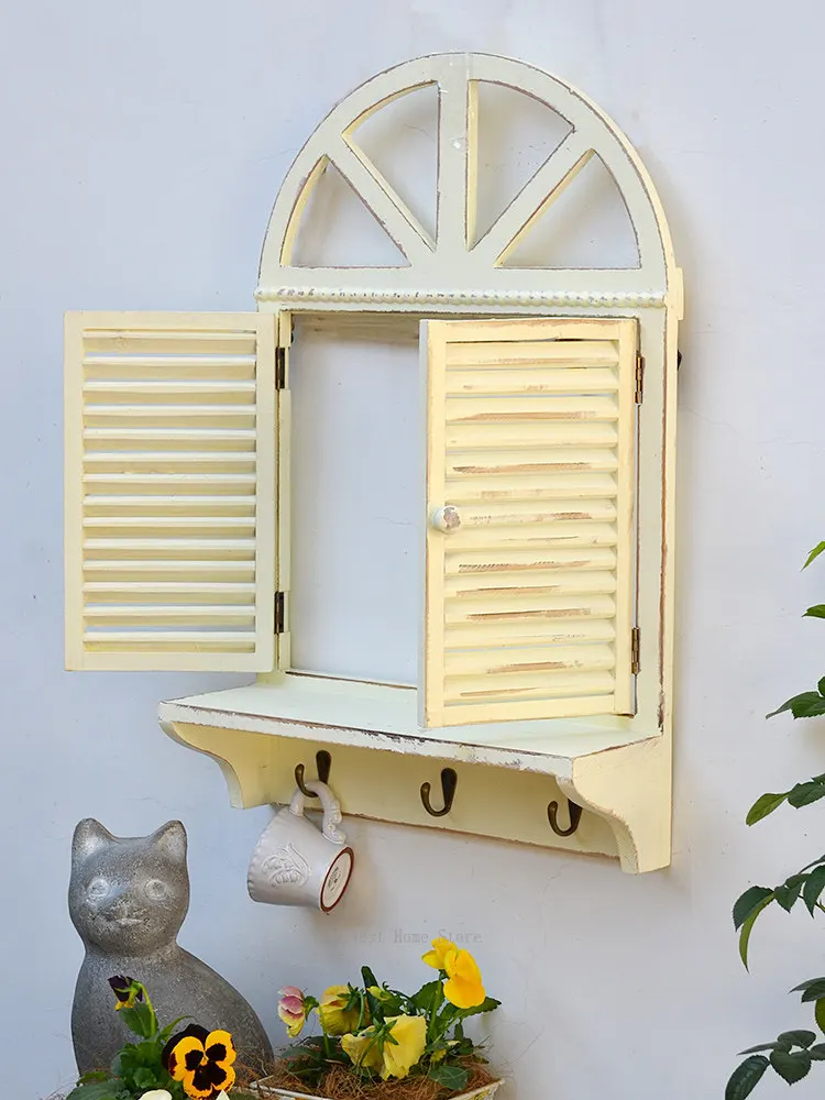 Wall-mounted louver window decorative frame French pastoral old wooden hanging flower pot frame Garden store wall wall