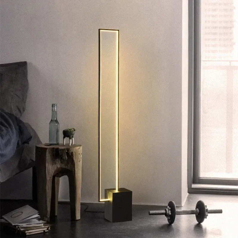 

Modern Rectangle Led Floor Light Sofaside Minimalism Floor Lamp Painted Black Indoor Atmosphere Foot Switch Led Standing Lights