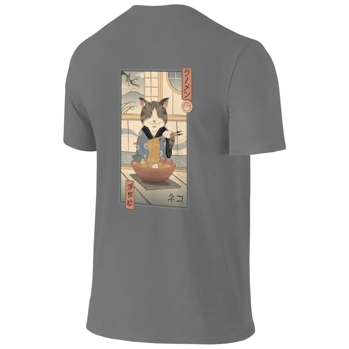 Neko Ramen Ukiyo-e American Style Reversible T-shirt Hong Kong Retro Suitable For All Seasons Short Sleeve