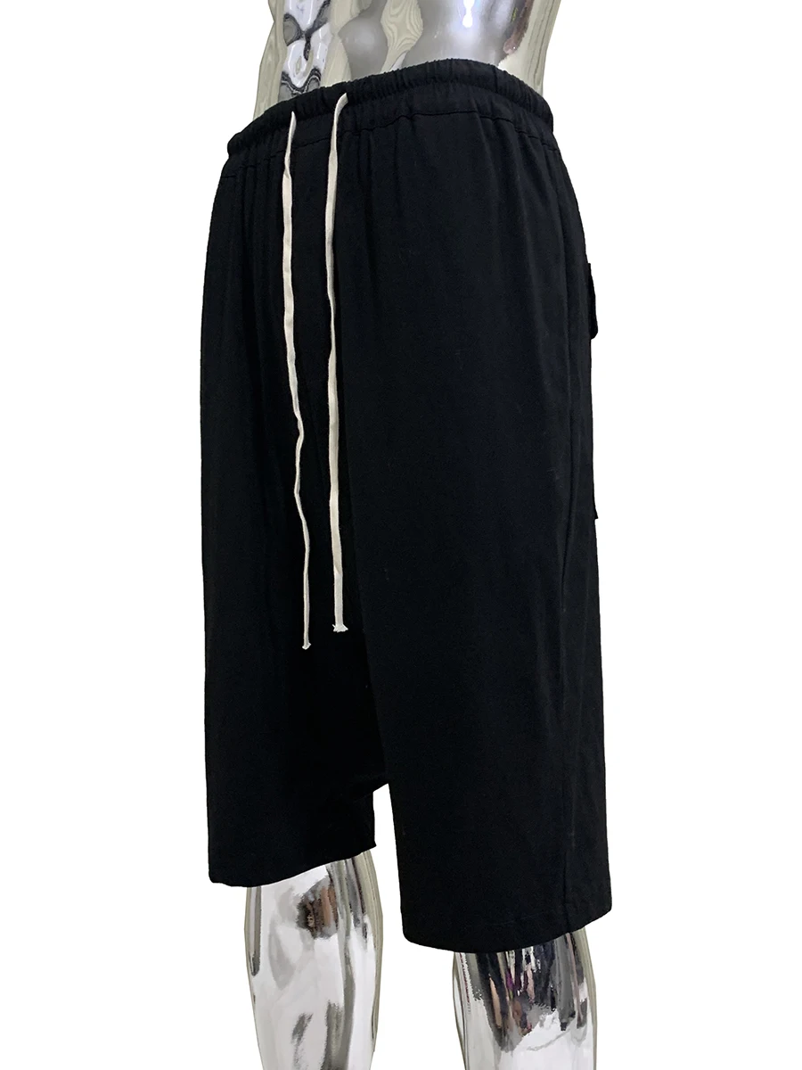 Spring Summer Soft Black Shorts for Men with Drawstring Elastic Waist Chic Knee Length Cross Pants European Fashion Clothes 2025