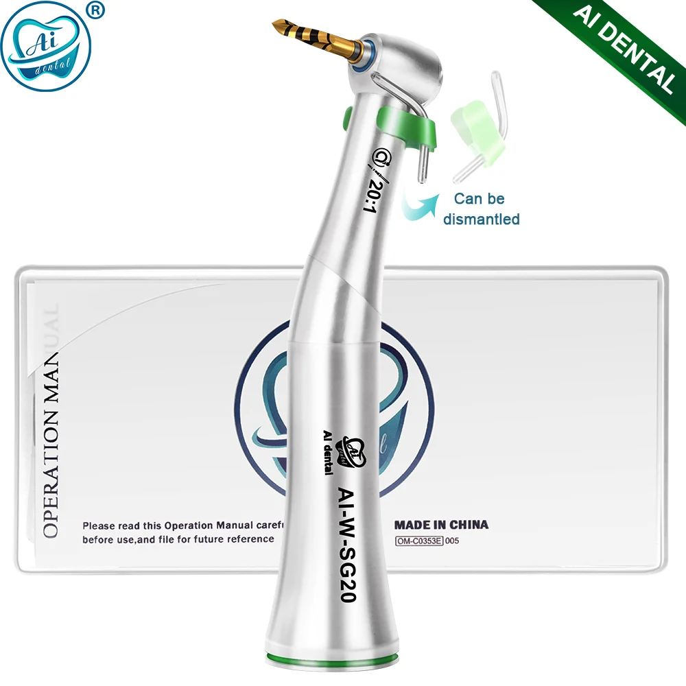 AI-W-SG20 Dental Low Speed Handpiece 20:1 Reduction Implant Surgery Contra Angle with Detachable External Cooling System Newest