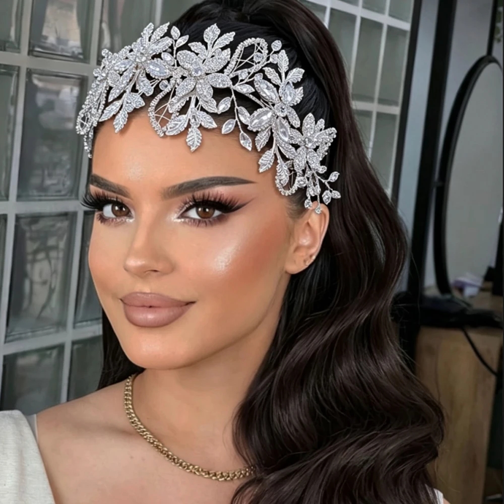 DZ291 Silver Champagne Color Hairband Handmade Flower Bridal Head Jewelry Wedding Headbands For Women  Rhinestone Hairbands