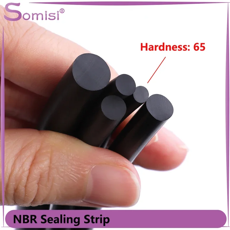 2/5/10m NBR Sealing Strip Dia 1 2 2.5 3 4 5 6 7 8 9 10mm Black Solid Oil Resistance Round Nitrile Rubbe Strips Hard 65 Door Seal