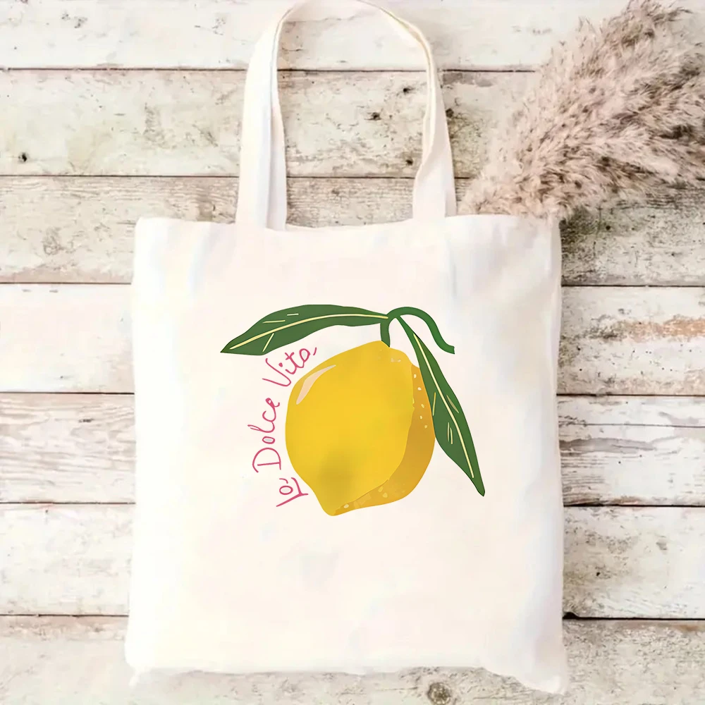 La Dolce Vita Lemon Canvas Tote Bag Italy Inspired Shoulder Bag