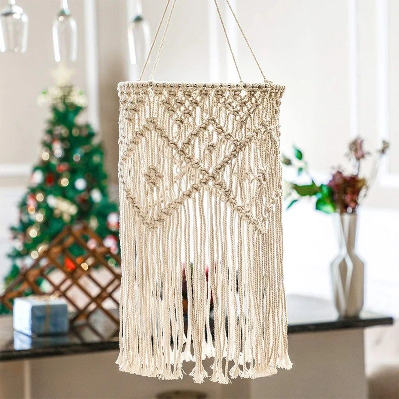 2X Hand-Woven Living Room Ceiling Lamp Shade Bohemian Tassel Bedroom & Bathroom Lampshade Warm White