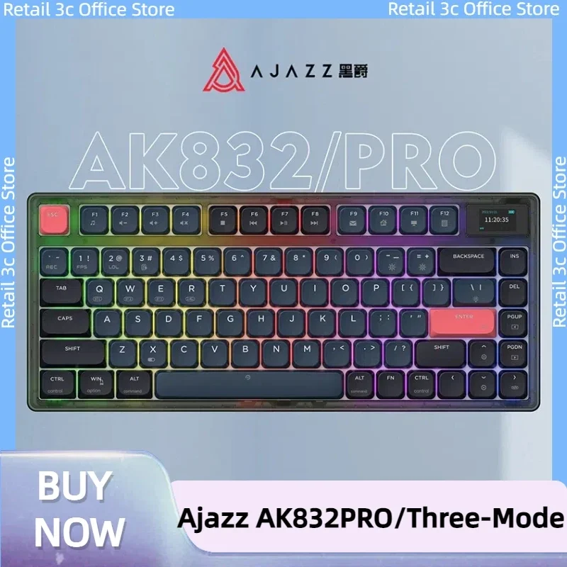 

Клавиатура AJAZZ AK832 Беспроводная механическая, трехрежимная, 81 клавиша, RGB, Bluetooth, эргономичная, для ноутбука, геймера, настольного ПК