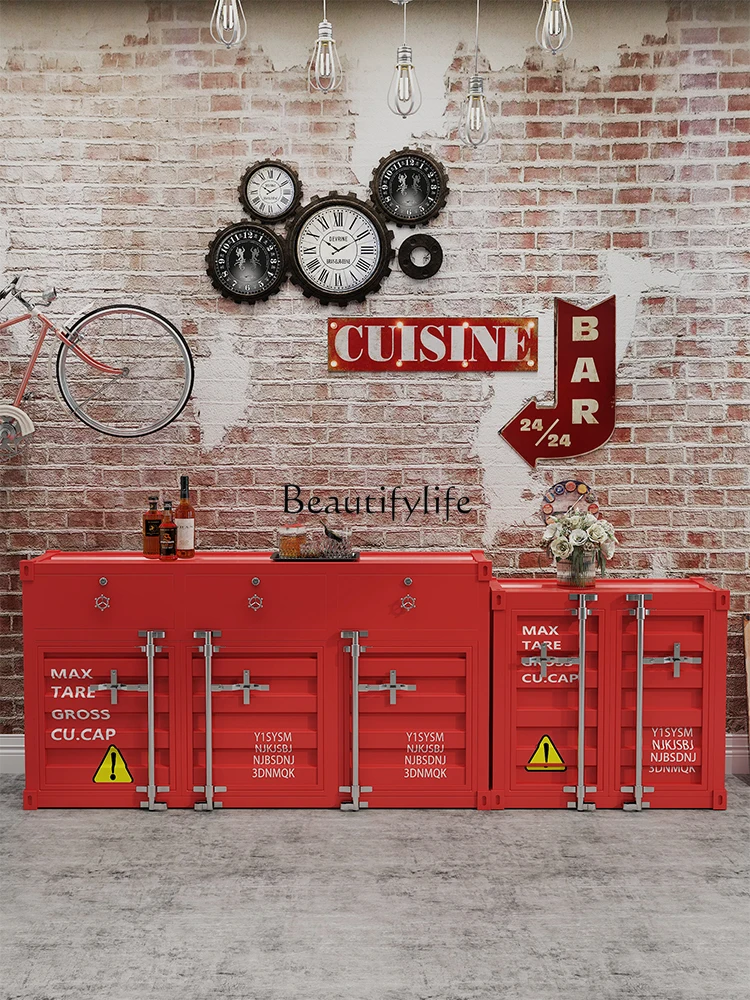 Industrial Style Container Locker Kitchen Dining Side Storage Cabinet Bar Industrial Style Tea and Wine Cabinet