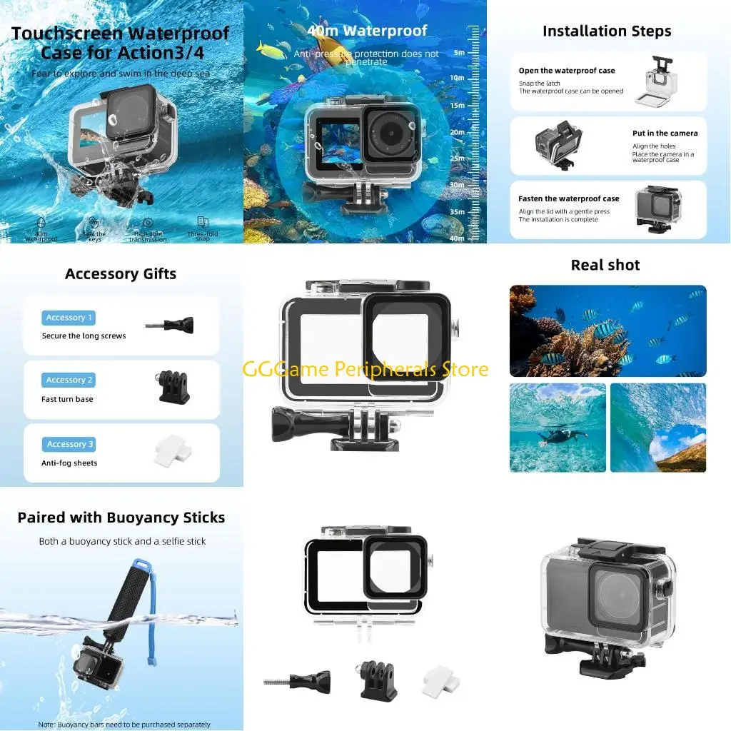 

U55B 40m Diving Protective Shell for Action 3 4 Action Camera with Quick Adapter Base