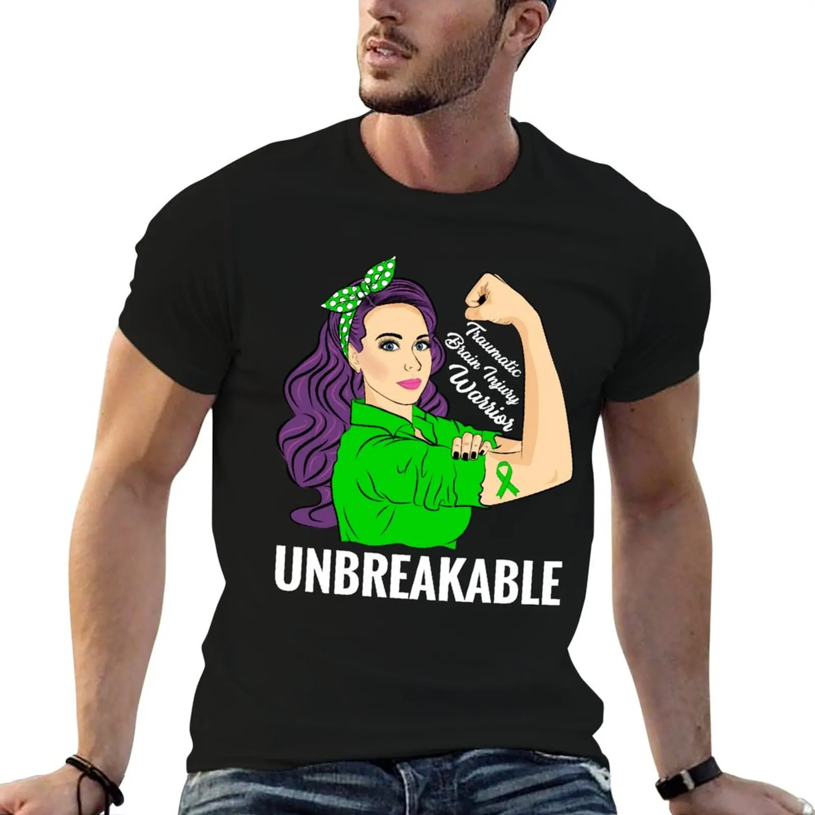 Traumatic Brain Injury Awareness TBI Warrior Unbreakable T-Shirt Plus Size Workout Short Sleeve Top