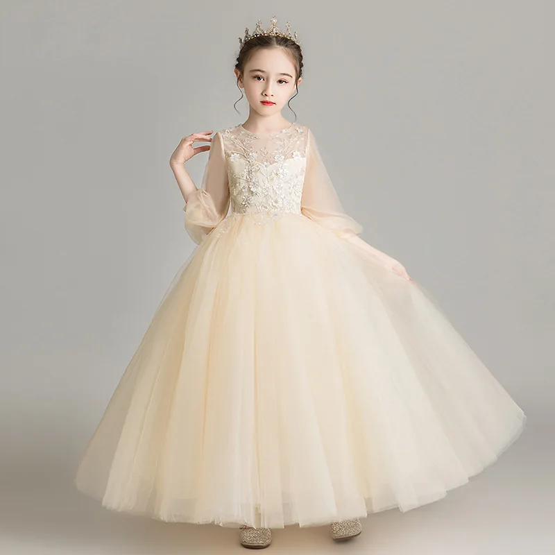 

Girls' Host Evening Dress Flower Girl Princess Dress Puffy Tulle Children's Fashion Show Piano Performance Dress Stylish Summer
