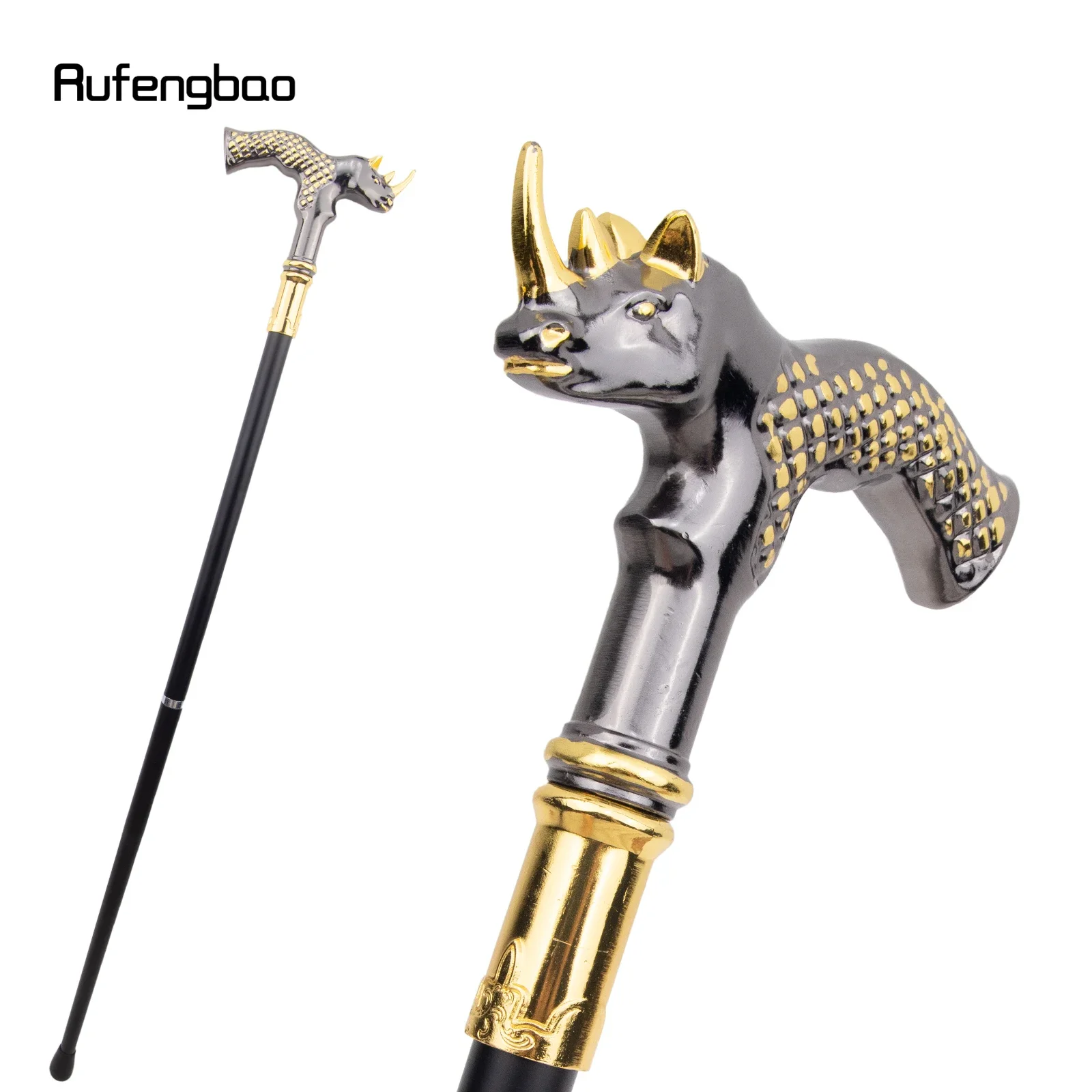 Golden Black Rhinoceros Head Fashion Walking Stick Decorative Stick Cospaly Vintage Party Fashionable Walking Cane Crosier 91cm