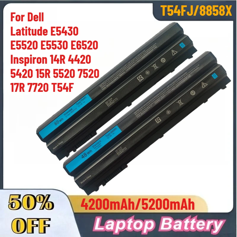 T54FJ 8858X 60Wh 48WH E6420 バッテリー Dell Latitude E5430 E5520 E5530 E6520 Inspiron 14R 4420 5420 15R 5520 7520 17R 7720 T54F用