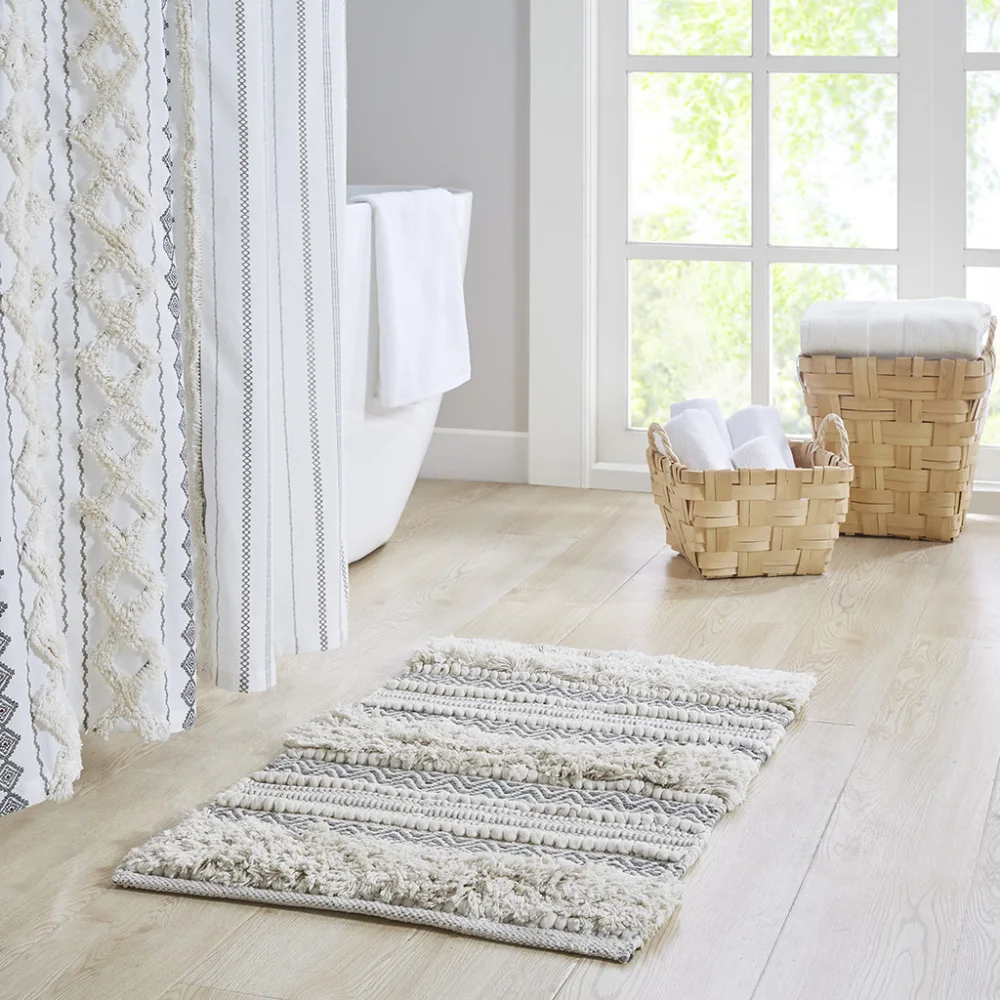 Woven Texture Stripe Bath Rug Non Slip Bathroom Mat  Embossed Bath Mats Absorbent Doormat Carpet