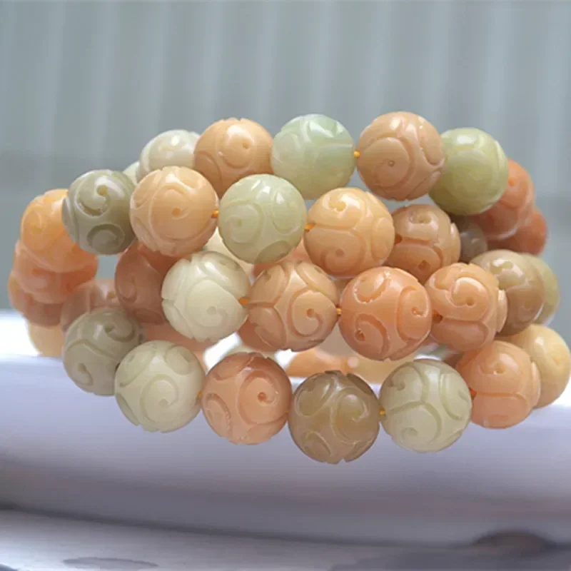 

Wholesale Weathered color Natural Bodhi Bracelets Carved Xiangyun Bodhi Buddha Beads Hand String DIY Tibetan Style Necklace