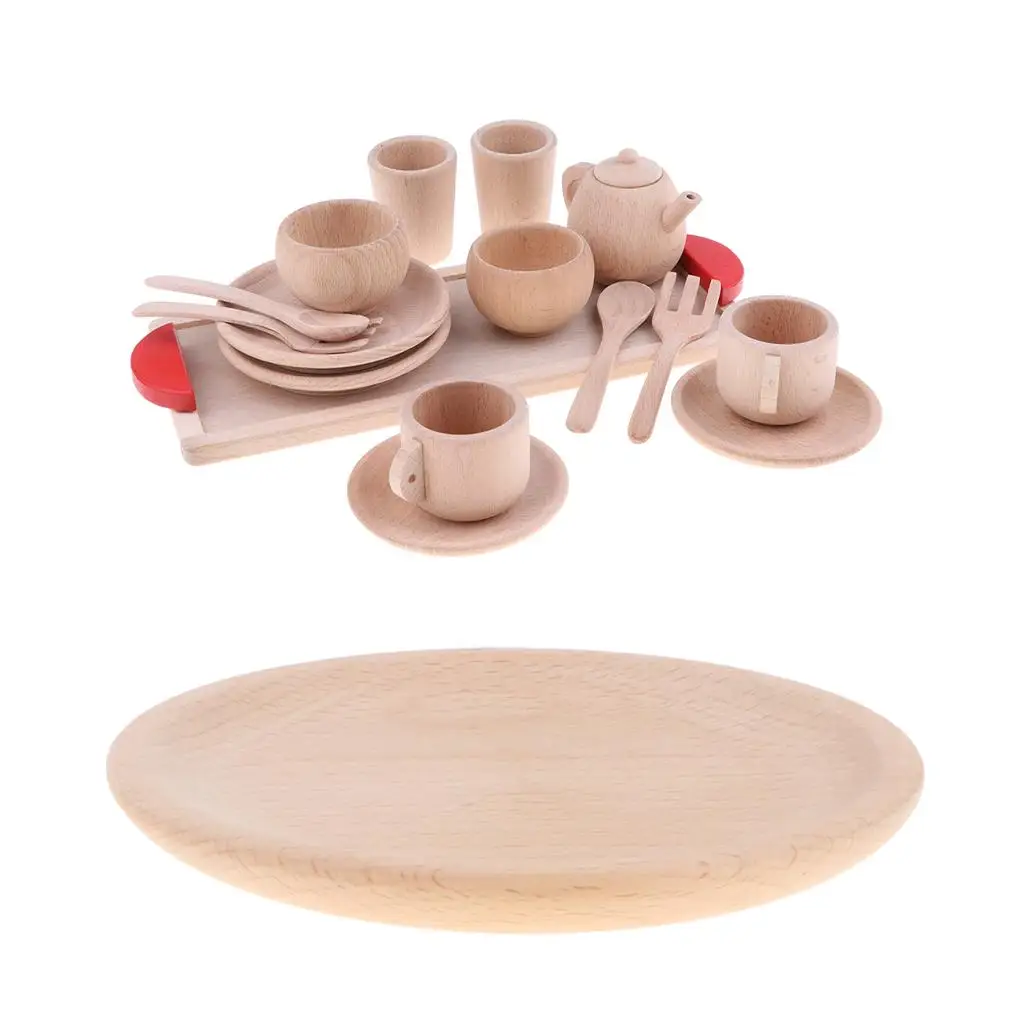 Exquisites Geschirr-Set aus Holz, Untertassen, Teekanne, Küche, Rollenspiel