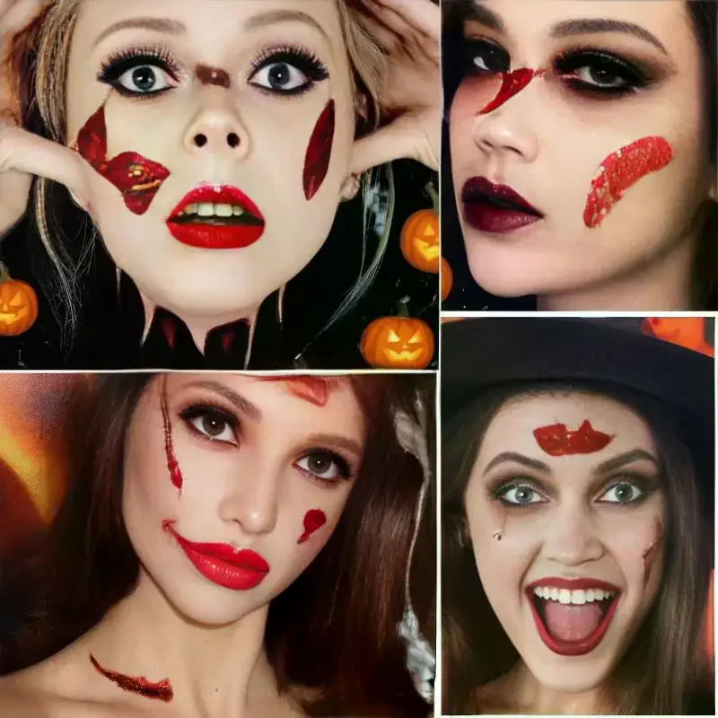 ملصقات وشم مؤقت لندبات الهالوين، وشم الندبات، وبقع الدم، وزي الجرح، والاحتفال بالمهرجانات، والمكياج، ووجه الذراع، 10 ق #1