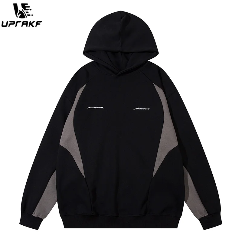 UPRAKF Streetwear Patchwork Hoodie Fashion Autumn Casual Pullover Long Sleeve Oversize Sporty Style Tops