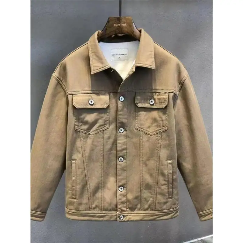 

Faionable Wear-Resistant Dir-Proof Men's Denim Jaet Spring Autumn Street Sle Workwear Jaet Cool Haome High-End F...