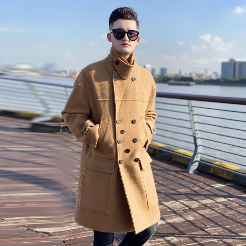 men's wool coat double breasted casual fashion loose fit thickened liner warm autumn and winter coat men