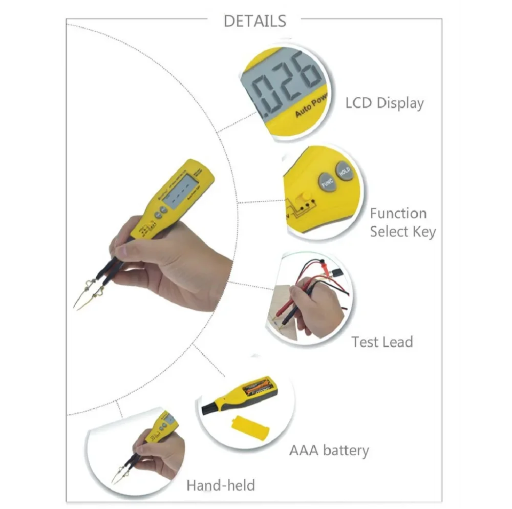 Imagem -06 - Capacitância Smd Tester Medidor Componente Profissional Multímetro dc Voltage Meter 2999 Contagens Holdpeak-hp-990a