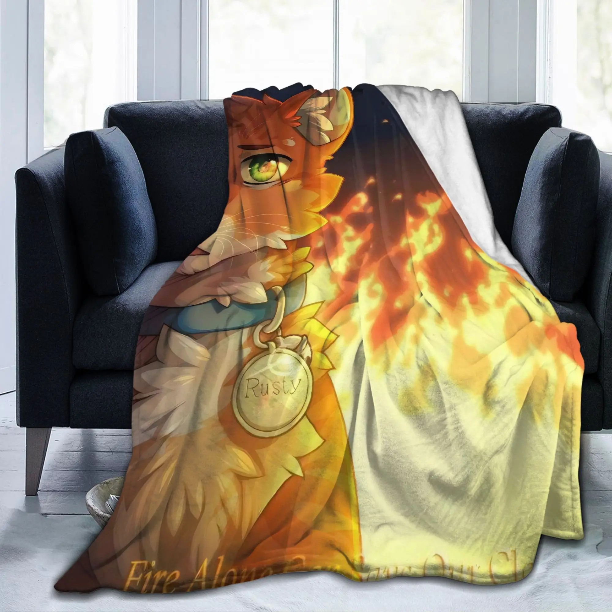 Warriors Fireheart Rusty Cats Funny Blanket Cover Flannel Cartoon Lightweight Throw Blankets for Bedding Airplane Breathable
