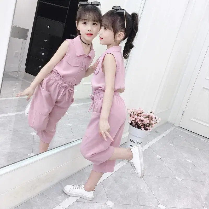 Girls Clothes Set Summer Solid Color Vest + Short Pants 2 PCS Children Clothing for Girl Teen Kids Girls Clothes 8 10 11 12 Year