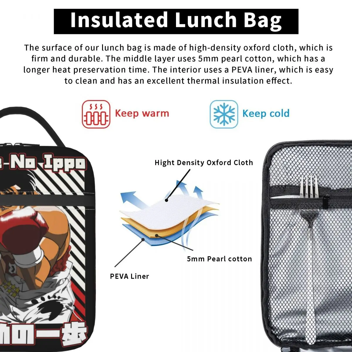 Hajime No Ippo KBG borsa termica per il pranzo lavoro borsa portatile Makunouchi One Step per Lunch Cooler Thermal Lunch Box