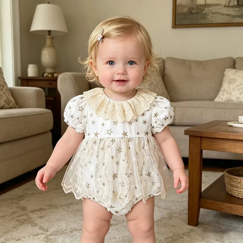 2026 Neugeborenen Sommer Neu 0-24M Mädchen Strampler Baby Mädchen Kurzarm Spitzen-Outfit Prinzessinnen-Stil Jumpsuit Süßer Bodysuit