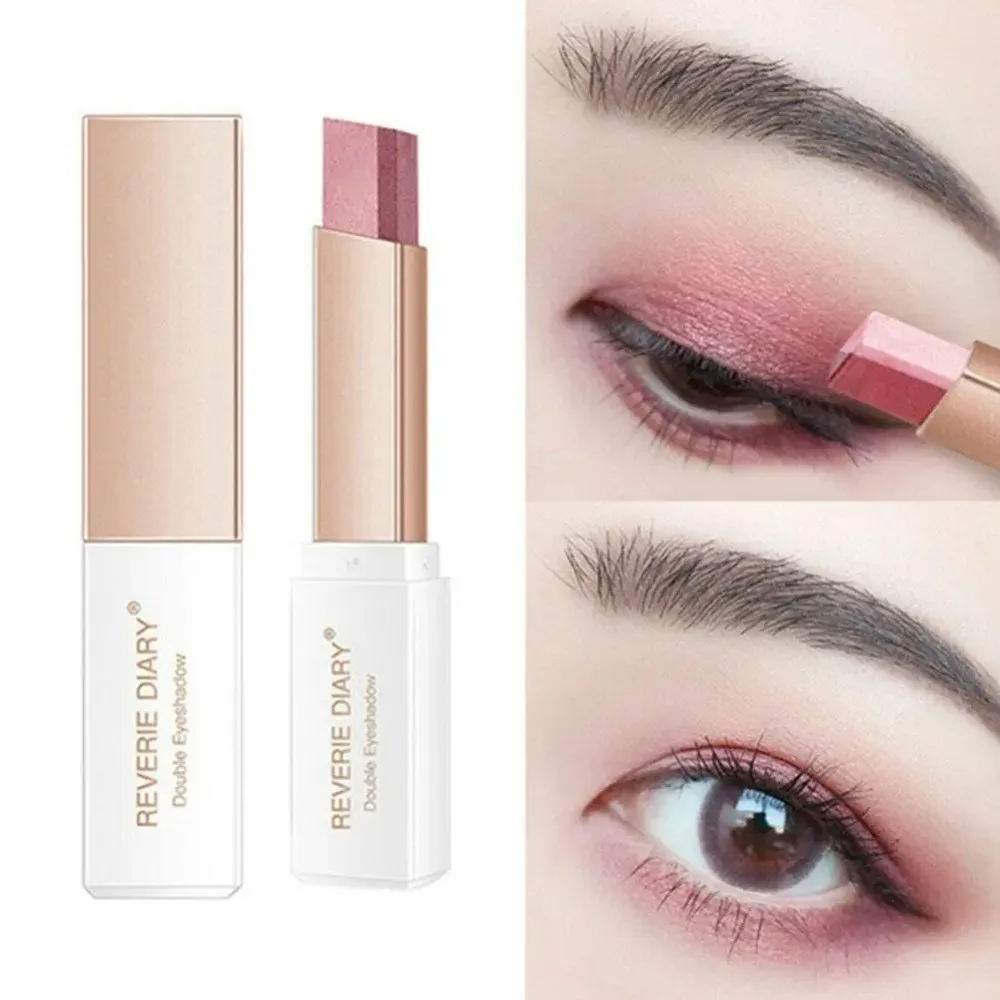 2 em 1 cores duplas gradiente veludo sombra de olho vara preguiçoso compõem à prova dwaterproof água duradoura shimmer metálico sombra cosméticos femininos