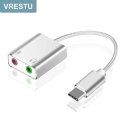 7.1 External USB Type C Sound Card Jack 3.5mm USB Audio Adapter Earphone Micphone Sound Card for Macbook Computer Laptop PC USBC