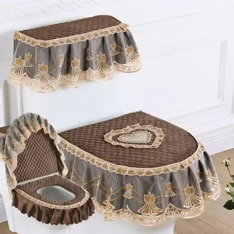 Toilet Mat Cushion Set Three Piece Zippered U-shaped Lace Hem Skirt Household Winter Toilet Seat Cover Bathroom Accessories
