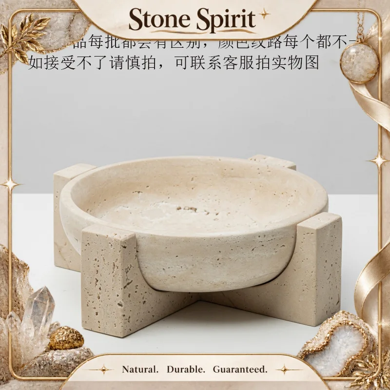 【Natural】Simple Modern Creative Yellow Cave Stone Fruit Plate Decorative Desktop Organizer Marble Tray Decoration