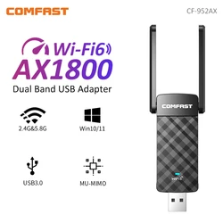 COMFAST WiFi 6 อะแดปเตอร์ USB 2.4G และ 5.8G AX1800 USB3.0 การ์ดเครือข่ายไร้สาย WiFi6 อะแดปเตอร์สําหรับ Win10/11 เสาอากาศ WiFi Receiver