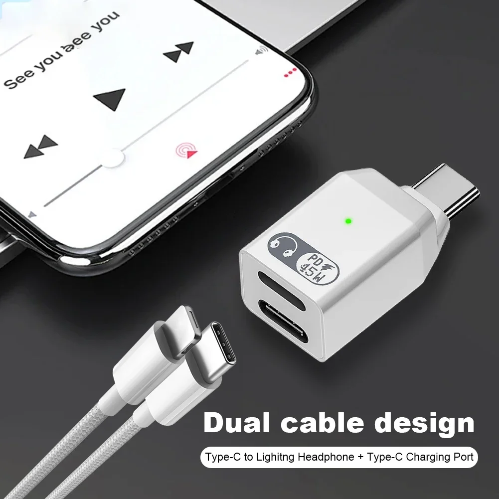 2-in-1 USB C To IOS Audio Adapter PD 60W Fast Charging Type C Fast Charging Adapter USB C Splitter for iPhone 16 15 Macbook