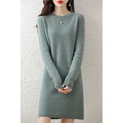 2022 Autumn Winter New Women Fashion Dress 100% Wool Warm Sweater Dress Long Sleeve Knitted Pullover Female Casual Dresses