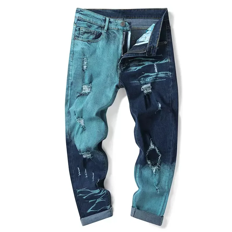 Jeans a gamba dritta strappati vintage di nuova tendenza della moda autunno e primavera per uomo Pantaloni sportivi comodi di alta qualità casual