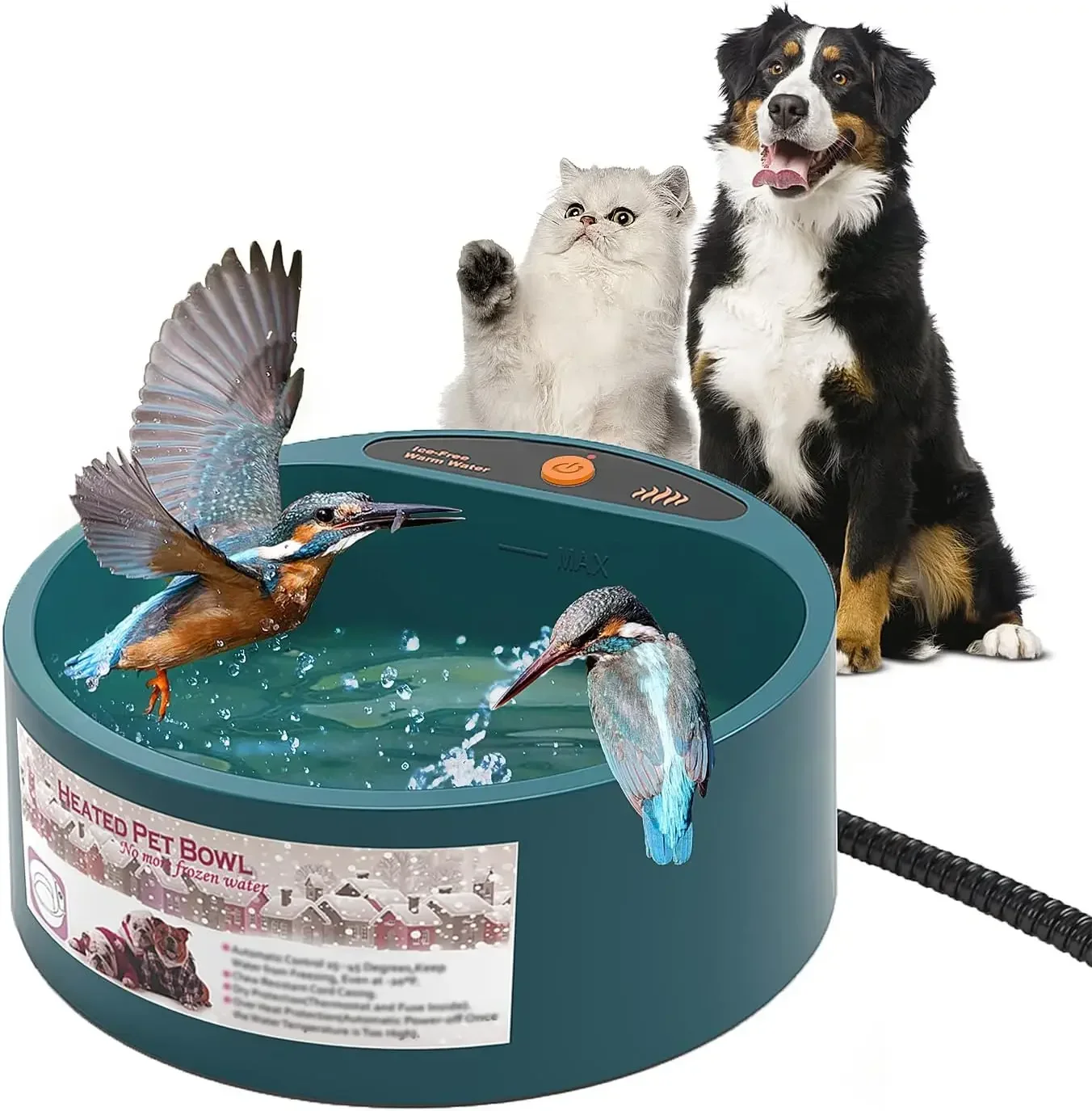 

Dogs Pet Intellectual Heater Heated Water Temperature for Winter Bowl Bird Control Bath Dish Thermal Dog