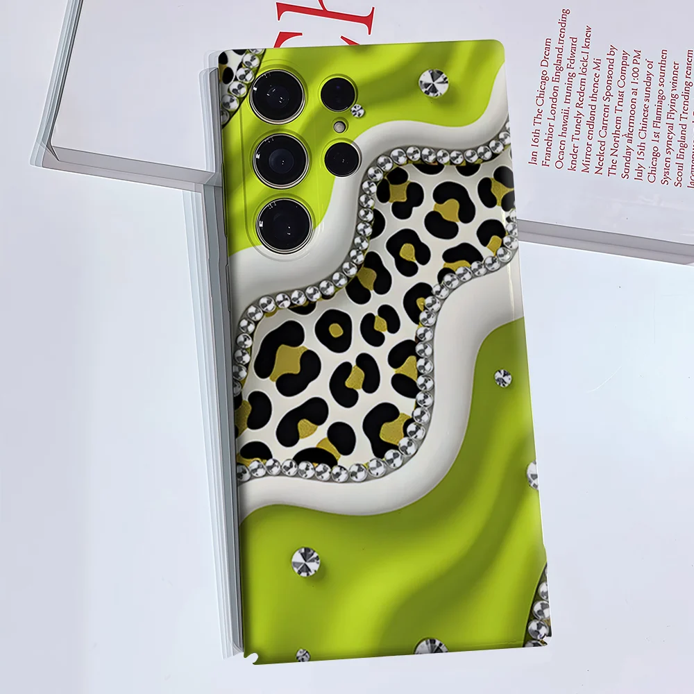 Neon Leopard Rhinestones For Samsung Galaxy S26 S25 S24 A56 A36 Dual Layer Luxury Fashion Full Lens Protective Case