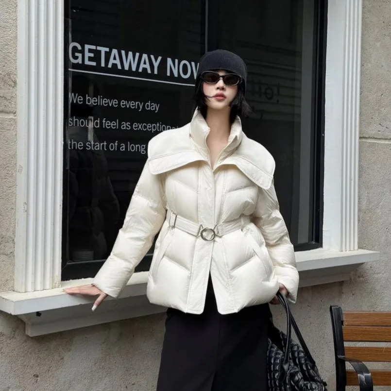 Big Turndown Collar Down Jacket Women 2026 Autumn Winter Slim Fit Puffer Coat Windproof Down Padding Jacket High Street Chic