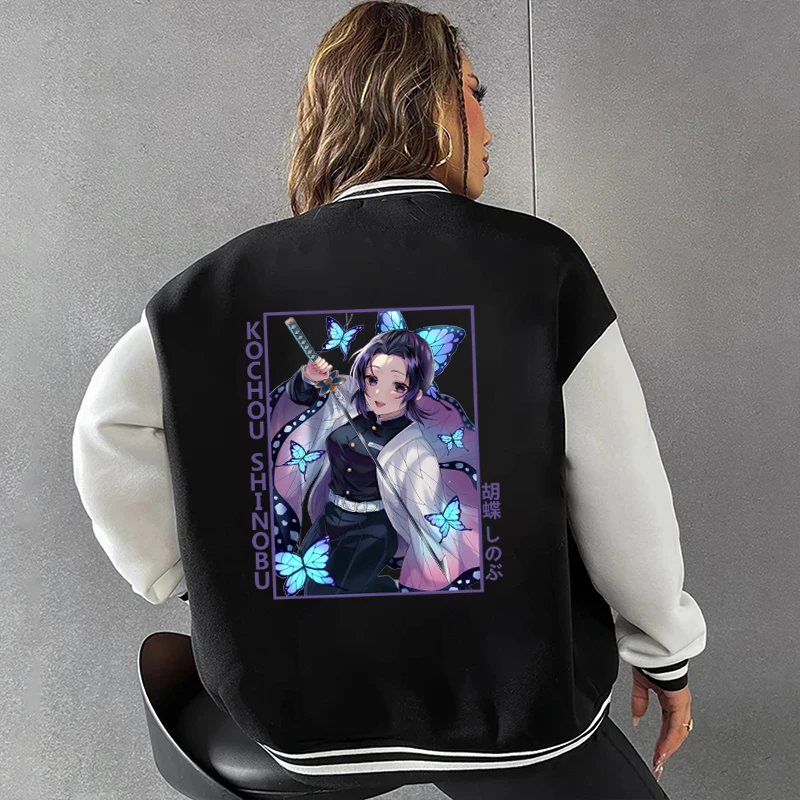 Kochou-Chaqueta de béisbol Shinobu para mujer, sudaderas con capucha de moda, Tops de manga larga con bolsillo