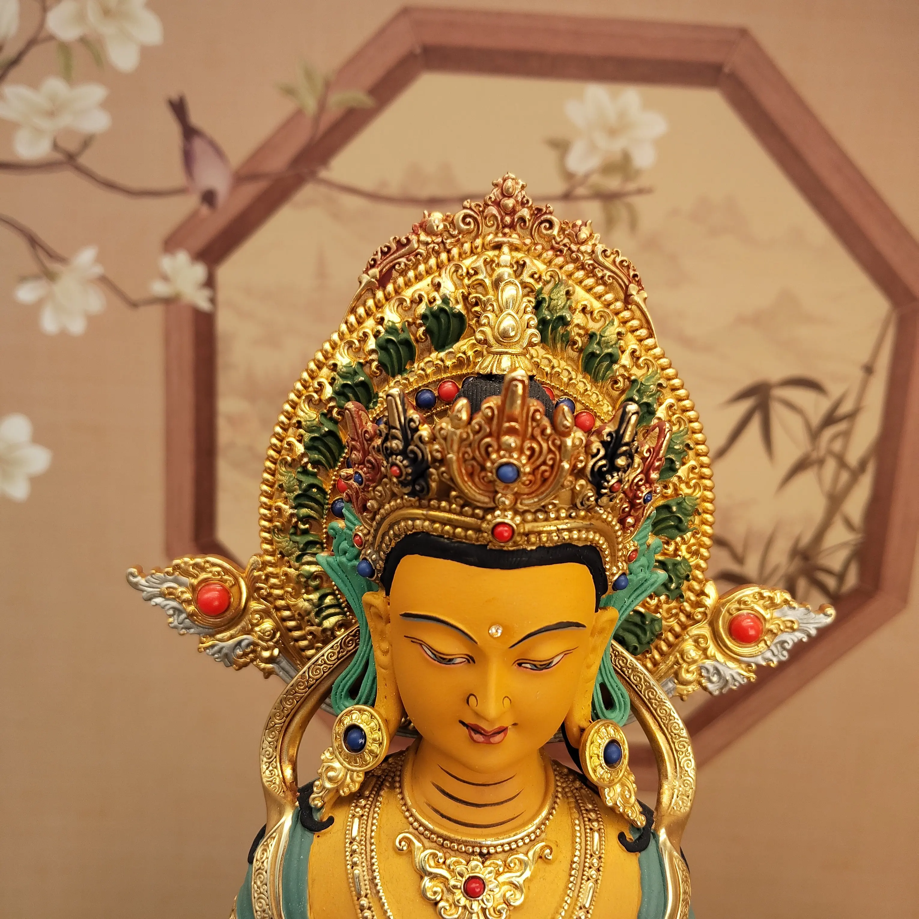 Copper Painted Ksitigarbha Bodhisattva Statue 23cm Home Office Living Room Altar Blessing